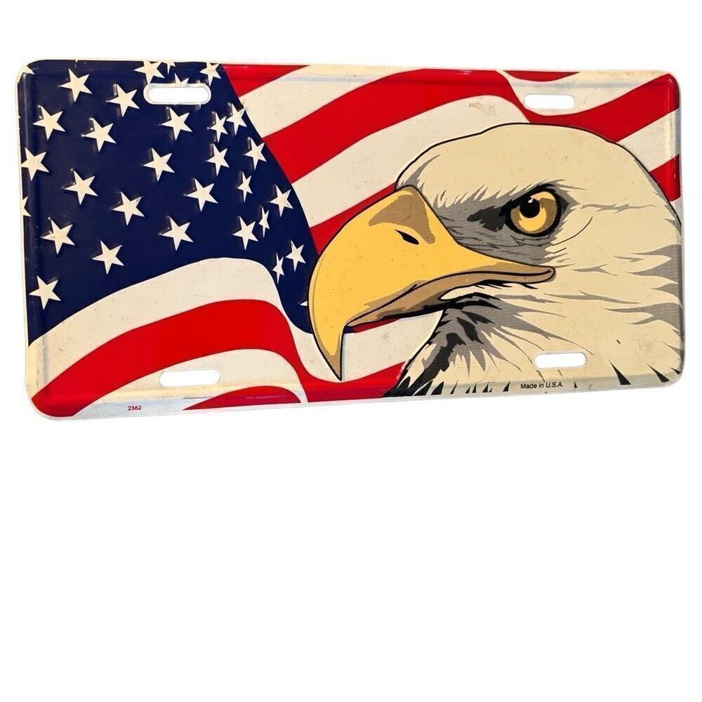 American Flag Eagle Metal License Plate 2362 Made In USA
